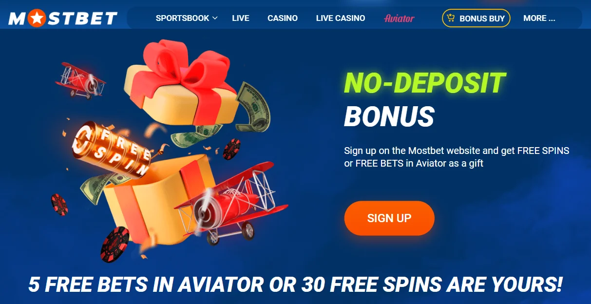 Get a no deposit bonus from Mostbet!